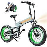 RUNDEER 750W Electric Bike for Adults Electric Bicycle 20in Fat Tire Bikes, Folding Ebike for Adults with Samsung Battery 48V Front and Rear Shocks Absorption(Gray)