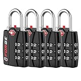 Forge Luggage Locks TSA Approved 4 Pack Black, Small Combination Lock with Zinc Alloy Body, Open Alert, Easy Read Dials, for Travel Suitcase, Bag, Backpack, Lockers.