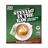 Stevia In The Raw, Plant Based Zero Calorie, No Erythritol, Sugar Substitute, Sugar-Free Sweetener for Coffee, Hot & Cold Drinks, Suitable For Diabetics, Vegan, Gluten-Free, 200 Count Packets (1 Pack)