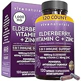 Viva Naturals Sambucus Elderberry with Zinc and Vitamin C for Adults, Vitamin D3 5000 IU and Ginger - Immune Support Supplement, 2 Months’ Supply - Black Dried Elderberry Capsules for Adults