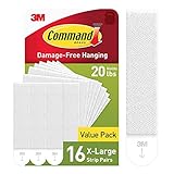 Command 20 lb X-Large Picture Hanging Strips, 16 Pairs White Command Strips Heavy Duty Picture Hanger