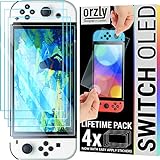 Orzly Glass Screen Protector for Nintendo Switch OLED 2023 Console Accessories (Pack of 4) - Tempered Glass Life time Edition`