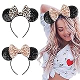 WOVOWOVO Mouse Ear Bow Headbands, Glitter Halloween Hairbands for Women Girls Princess Decoration Christmas Party Cosplay Costume, 2 Pcs
