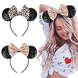 WOVOWOVO Mouse Ear Bow Headbands, Glitter Halloween Hairbands for Women Girls Princess Decoration Christmas Party Cosplay Costume, 2 Pcs