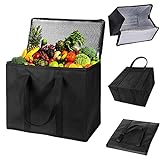 Cooler and Thermal Bag, 30 Lt Foldaway, Stand Upright, Durable Reinforced Food Bag, Insulated Cold & Hot Content, Reusable, Grocery, Shopping, Camping, Picnic, BBQ, Delivery (Black)