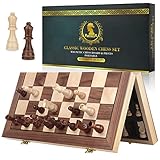 Vahome Magnetic Chess Board Set for Adults & Kids, 15' Wooden Folding Chess Boards, Handcrafted Portable Travel Chess Game for Beginner Tournament with Pieces Storage Slots & 2 Extra Queens