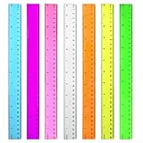 Color Transparent Ruler Plastic Rulers - Ruler 12 inch, Kids Ruler for School, Ruler with Centimeters, Millimeter and Inches, Assorted Colors, Clear Rulers, 7 Pack School Rulers