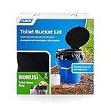 Camco Bucket Toilet Seat with Lid - Converts Standard 5 Gallon Bucket into Portable Toilet for Camping - Convenient Camping Toilet for Hunting & More - Includes 3 RV Toilet Waste Bags (41546)