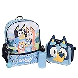AI ACCESSORY INNOVATIONS Bluey 4 Piece Backpack Set for Pre-School Girls & Boys, Kids 16' School Bag with Front Zip Pocket, Blue
