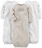 Simple Joys by Carter's Unisex Babies' Cotton Sleeper Gown, Pack of 3, Grey/White, 0-3 Months