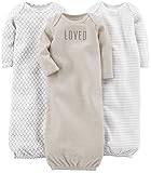 Simple Joys by Carter's Unisex Babies' Cotton Sleeper Gown, Pack of 3, Grey/White, 0-3 Months