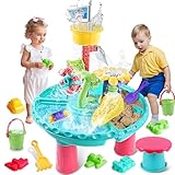 VATOS Water Table for Toddlers, 3 in 1 Kids Outdoor Water Play Table Rain Showers Splash Pond Toys, 31PCS Sensory Activity Sand Table, Outside Backyard Summer Beach Toys for Boys Girls Age 3 4 5 6