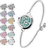ttstar Essential Oil Diffuser Bracelet Stainless Steel Aromatherapy Locket Adjustable Bracelet Set for Mother's Day with 24 Refill Pads (Tree of Hope)
