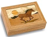 MarqART Horse Wood Art Trinket Jewelry Box & Gift - Handmade USA - Unmatched Quality - Unique, No Two are The Same - Original Work of Wood Art. (#4119 Mustang 4x5x1.5)
