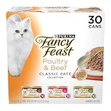 Fancy Feast Poultry and Beef Feast Classic Pate Collection Grain Free Wet Cat Food Variety Pack - (Pack of 30) 3 oz. Cans