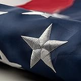 This 3x5 ft outdoor embroidered American flag is the most durable,100% American-made, luxury embroidered star with brightly colored brass Grommets.