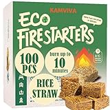 KAMVIVA Fire Starters for Fireplace, Made from Rice Straw and Food Grade Wax, Burn Up to 10 Minutes, 100 Squares Natural Firestarter for Campfire, Charcoal, Chimney, Fatwood, Wood Stove, Tumbleweed