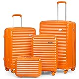 Coolife Luggage Suitcase 3 Piece Set expandable (only 28”) ABS+PC Spinner suitcase with TSA Lock carry on 20 in 24in 28in (orange)