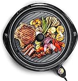 Elite Gourmet Smokeless Indoor Electric BBQ Grill with Glass Lid, Dishwasher Safe, PFOA-Free Nonstick, Adjustable Temperature, Fast Heat Up, Low-Fat Meals Easy to Clean Design