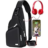 Sling Shoulder Bag Crossbody Backpack for Men Women Hiking Daypack Multipurpose Cross Body Chest Bag with USB Charger Hole & Headphone Hole for Outdoor Walking Travel