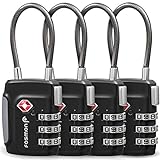 Fosmon TSA Accepted Cable Luggage Locks, (4 Pack) Re-settable Easy to Read 3 Digit Combination with Alloy Body and Release Button for Travel Bag, Suit Case & Luggage - Black