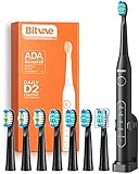 Bitvae Electric Toothbrush for Adults - Ultrasonic Electric Toothbrushes with 8 Brush Heads, ADA Accepted Power Sonic Toothbrush with 5 Modes, Smart Timer, Black D2