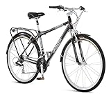 Schwinn Discover Mens and Womens Hybrid Bike, 21-Speed, 28-inch Wheels, 19-Inch Aluminum Step-Over Frame, Front and Rear Fenders, Rear Cargo Rack, Black