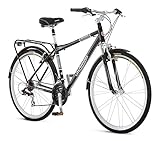 Schwinn Discover Mens and Womens Hybrid Bike, 21-Speed, 28-inch Wheels, 19-Inch Aluminum Step-Over Frame, Front and Rear Fenders, Rear Cargo Rack, Black