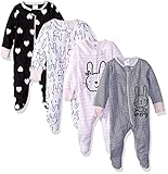 Gerber Baby Girls 4 Pack Sleep'N Play Footie Bunny Smiley Newborn