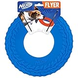 Nerf Dog Rubber Tire Flyer Dog Toy, Flying Disc, Lightweight, Durable, Floats in Water, Great for Beach and Pool, 10 Inch Diameter, for Medium/Large Breeds, Single Unit, Blue, Original