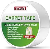 YYXLIFE Double Sided Removable Rug Tape - Carpet Adhesive for Hardwood Floors, 2 Inch x 10 Yards, White