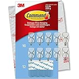Command Small Wire Toggle Hooks, Damage Free Hanging Wall Hooks with Adhesive Strips, No Tools Wall Hooks for Hanging Decorations in Living Spaces, 10 Clear Hooks and 12 Command Strips