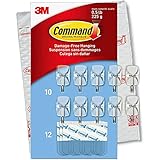 Command Small Wire Toggle Hooks, Damage Free Hanging Wall Hooks with Adhesive Strips, No Tools Wall Hooks for Hanging Decorations in Living Spaces, 10 Clear Hooks and 12 Command Strips