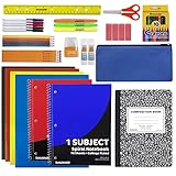45 Piece School Supply Kit Grades K-12 - School Essentials Includes Folders Notebooks Pencils Pens and Much More!