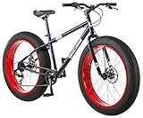 Mongoose Dolomite Mens and Womens Fat Tire Mountain Bike, 26-inch Wheels, 4-Inch Wide Knobby Tires, 7-Speed, Adult Steel Frame, Front and Rear Brakes, Navy Blue