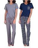 2 Pack: Short Sleeve Pajamas For Women Sets Womens Pajama Sets Two Piece Pj Summer Pijamas De Mujer Cotton Pjs Pants Loungewear Sleepwear Matching Ladies Bottoms Comfy Soft Pyjamas Teen Lightweight