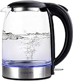 COSORI Electric Kettle with Stainless Steel Filter and Inner Lid, 1500W Wide Opening 1.7L Glass Tea Kettle & Hot Water Boiler, LED Indicator Auto Shut-Off & Boil-Dry Protection, BPA Free, Matte Black
