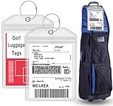 Extra Large Golf Luggage Tag 9' x 6', Shipping Label Holder for Golf Bag- Plastic Waterproof Zipper Pouch - PVC Luggage Tag for Ship Sticks 4 Packs