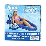 Aqua Campania Ultimate 2-in-1 Pool Float Lounge – Extra Large – Inflatable Pool Floats for Adults with Adjustable Backrest & Cupholder Caddy – Teal Hibiscus