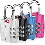 Fosmon TSA Accepted Luggage Locks, (4 Pack) Open Alert Indicator 3 Digit Combination Padlock Codes with Alloy Body for Travel Bag, Suit Case, Lockers, Gym, Bike Locks - Black, Blue, Pink, and Silver