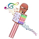 BlueFire Wireless 4 in 1 Bluetooth Karaoke Microphone with LED Lights, Portable Microphone for Kids, Best Gifts Toys for Kids, Girls, Boys and Adults (Pink)