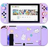 Tscope Cute Protective Cover for Nintendo Switch, Dockable Soft Shell Shockproof Case Joy Con Skin with Space Bunny Pattern, & Thumb Caps, Anti-Scratch