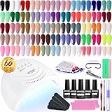 JODSONE Gel Nail Polish Kit 60 PCS with U V Light Soak off Base Top Coat Gel Polish 55 Shine Colors Gel Nail Kit Bright and Dark Brown Wine Red Series Manicure Set for Women and Girls