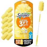 Swiffer Duster Heavy Duty Dusting Kit, Cleaning Supplies, 3 ft Extended Handle, 1 Duster, 12 Refills