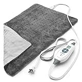 Pure Enrichment® PureRelief™ XL Heating Pad - LCD Controller with 6 InstaHeat Settings for Cramps, Back, Neck, & Shoulder Pain Relief, Moist Heat Option, Machine Washable, 12' x 24' Storage Bag (Gray)