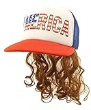 HandinHandCreations Plastic USA Mullet Hat Brown Wig Merica Redneck 4th of July All American Costume, One Size