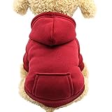 Pet Fleece Dog Hoodies, Basic Hoodie Sweater Cotton Jacket Sweatshirt Coat with Pocket for Small Medium Dog Cat (Wine Red, M)