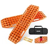 BUNKER INDUST Off-Road Traction Boards with Jack Base, 1 Pair Recovery Tracks Mat for 4X4 Jeep Truck Tire Traction-Sand,Mud, Snow Ladder Ramps (Orange)