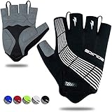 Souke Sports Cycling Bike Gloves Padded Half Finger Bicycle Gloves Shock-Absorbing Anti-Slip Breathable MTB Road Biking Gloves for Men/Women Black Large