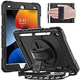 Timecity iPad 9th/ 8th/ 7th Generation Case (iPad 10.2 Case, iPad 9/8/ 7 Gen Case): with Strong Protection, Screen Protector, Hand Strap, Shoulder Strap, 360° Rotating Stand, Pencil Holder - Black